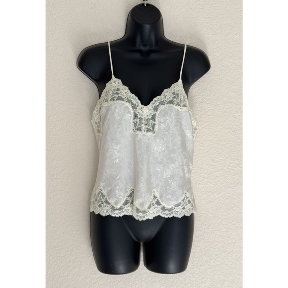 Vintage Y2K Camisole Tank Top White Satin Lace Fairycore Romantic Whimsical M - Picture 2 of 10